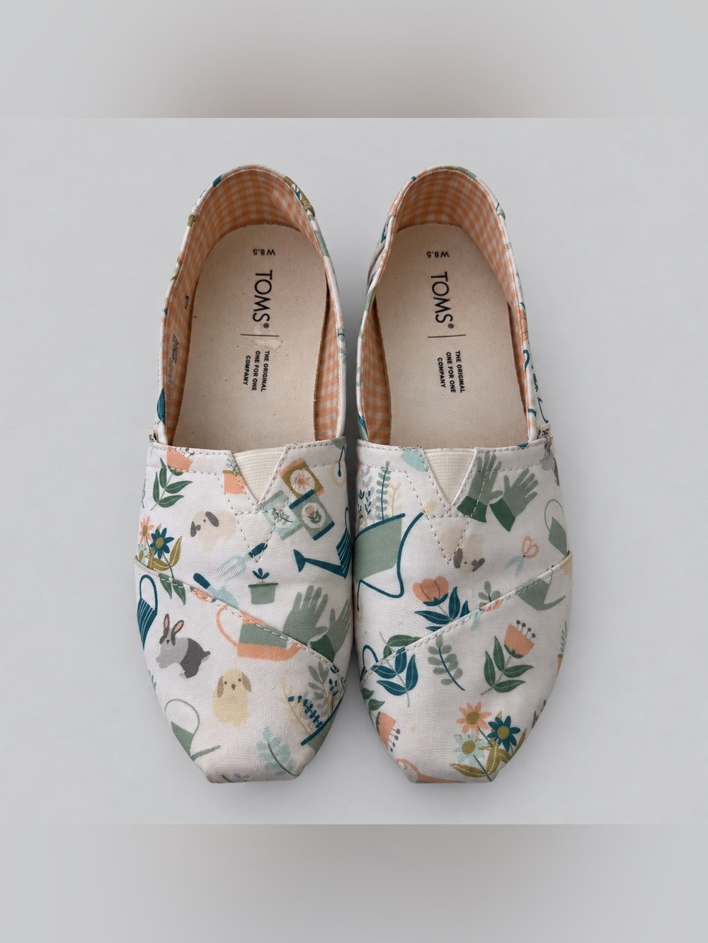 TOMS Womens 8.5 Garden Print Canvas Slip On Flats Cream Floral